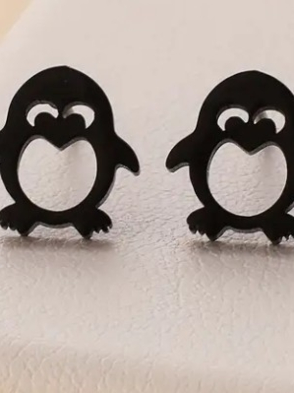 Black Penguin Stud Earrings - Cute Heart Cutout